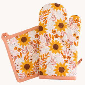 Sunflower oven mitt + pot holder set