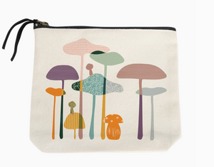 Tall & Colorful Mushrooms Small Canvas Pouch