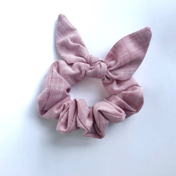 Soft Blush Linen Bow Scrunchie